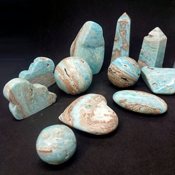 blue aragonite caribbean calcite mixed forms lot 2225kg 14 pieces 6